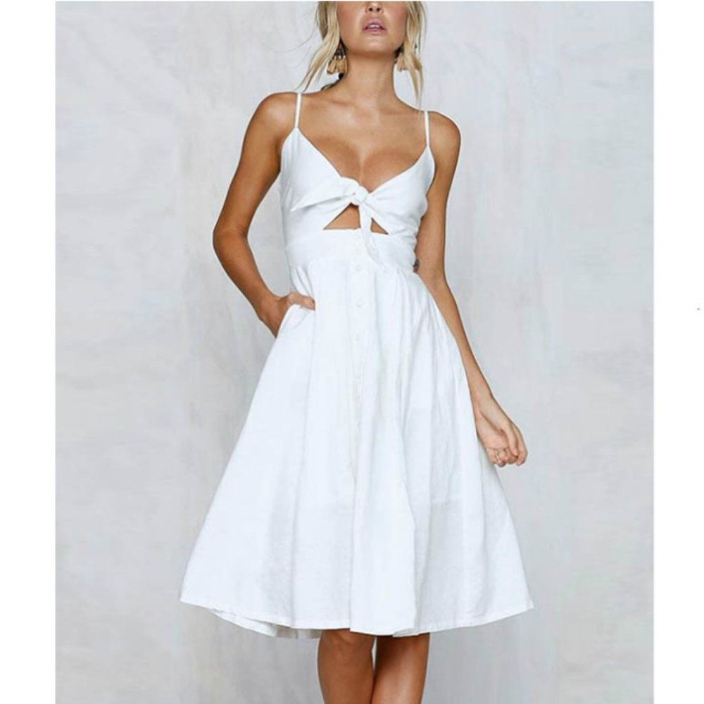 SOLD NEW UO Tie Front Midi Bow Summer Sundress - Picture 8 of 8